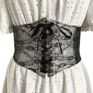 Lace up whimsigoth black corset waist belt Sheer Fairy underbust elastic wide